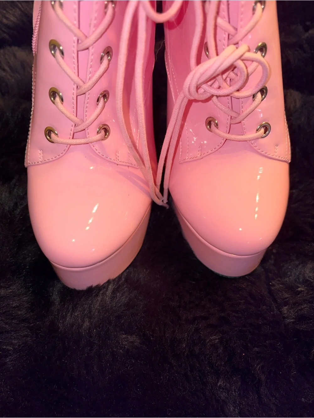 NEW Pink Patent Lace-Up Platform Stiletto Ankle Boots | Side Zip | Size 8.5